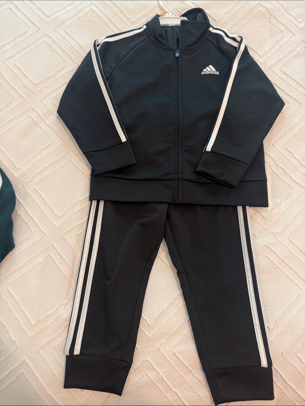 adidas Kids Black Track Sweatpants & Jacket with White Stripes